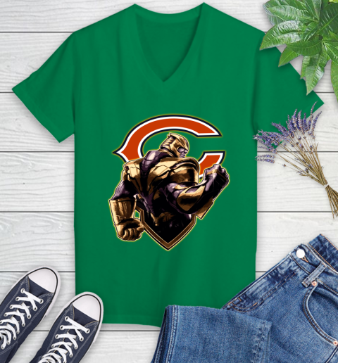 NFL Thanos Avengers Endgame Football Sports Chicago Bears Women's V-Neck T-Shirt 5