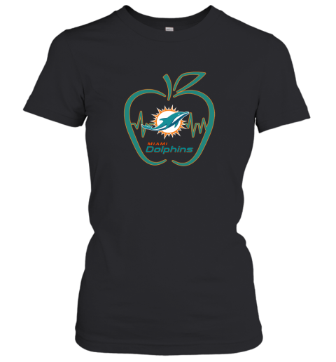 Apple Heartbeat Teacher Symbol Miami Dolphins Women's T-Shirt