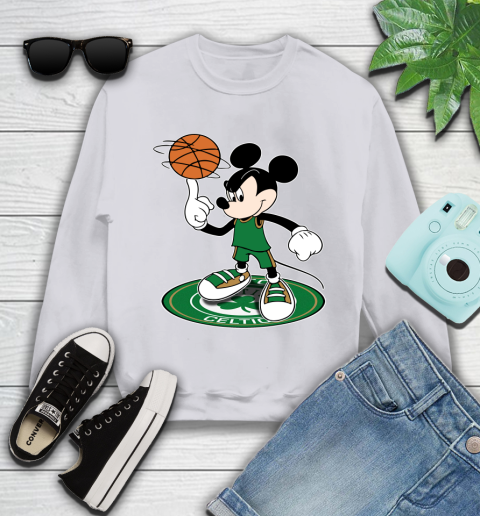 NBA Basketball Boston Celtics Cheerful Mickey Disney Shirt Youth Sweatshirt 4