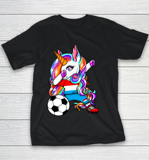 Dabbing Unicorn Luxembourg Soccer Fans Jersey Flag Football Youth T-Shirt