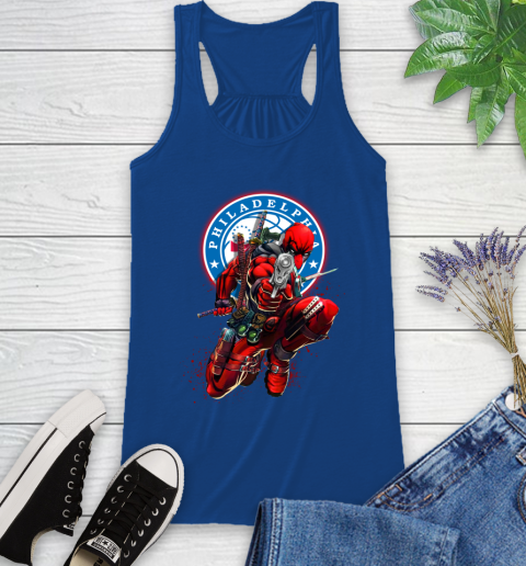 NBA Deadpool Marvel Comics Sports Basketball Philadelphia 76ers Racerback Tank 9