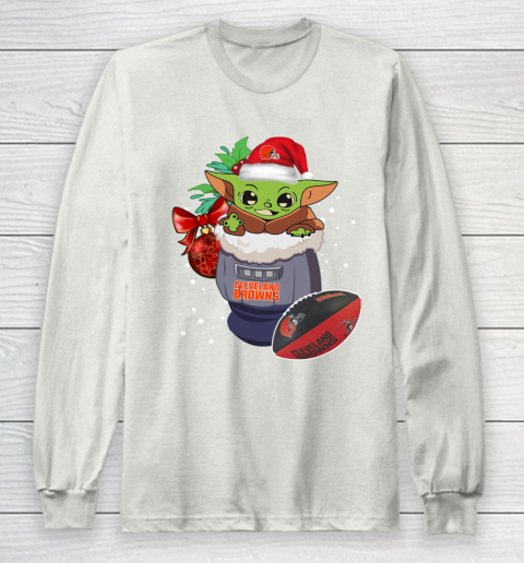 Cleveland Browns Christmas Baby Yoda Star Wars Funny Happy NFL Long Sleeve T-Shirt 12