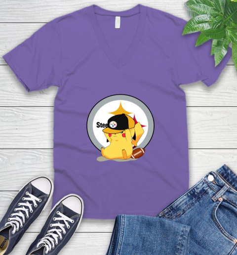 NFL Pikachu Football Sports Pittsburgh Steelers V-Neck T-Shirt 9