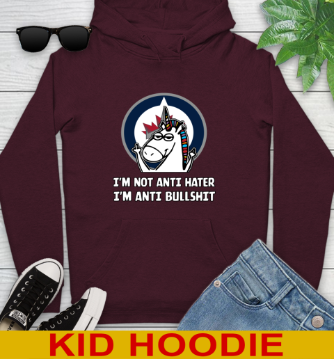 Winnipeg Jets NHL Hockey Unicorn I'm Not Anti Hater I'm Anti Bullshit Youth Hoodie 7