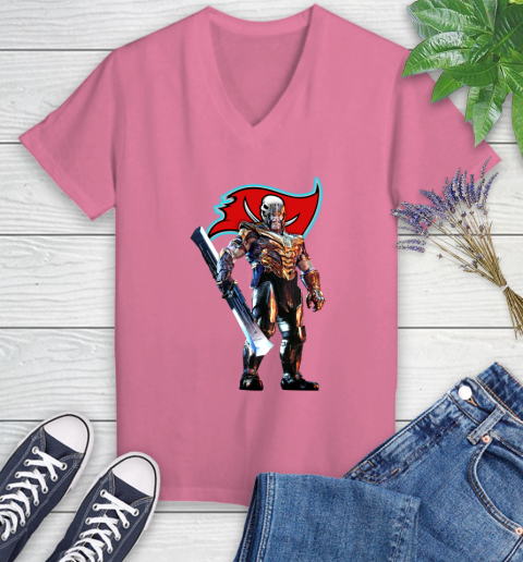 NFL Thanos Gauntlet Avengers Endgame Football Tampa Bay Buccaneers Women's V-Neck T-Shirt 13