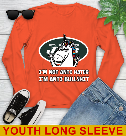 New York Jets NFL Football Unicorn I'm Not Anti Hater I'm Anti Bullshit Youth Long Sleeve 4