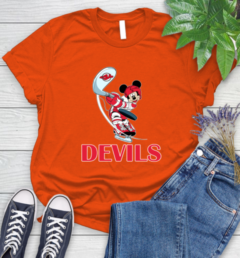 NHL Hockey New Jersey Devils Cheerful Mickey Mouse Shirt Women's T-Shirt 5 NHL Hockey New Jersey Devils Cheerful Mickey Mouse Shirt Women's T-Shirt - Image 5