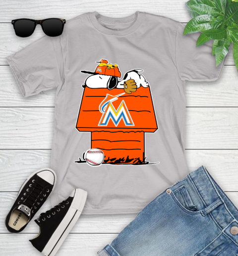 MLB Miami Marlins Snoopy Woodstock The Peanuts Movie Baseball T Shirt Youth T-Shirt 12