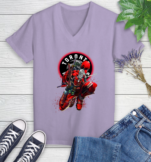 NBA Deadpool Marvel Comics Sports Basketball Toronto Raptors Women's V-Neck T-Shirt 14