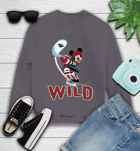 NHL Hockey Minnesota Wild Cheerful Mickey Mouse Shirt Youth Sweatshirt 5