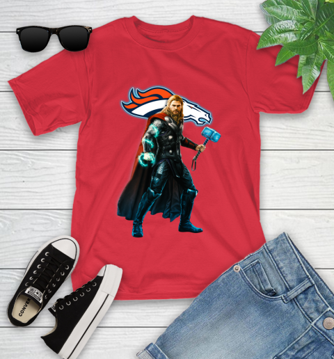 NFL Thor Avengers Endgame Football Denver Broncos Youth T-Shirt 10