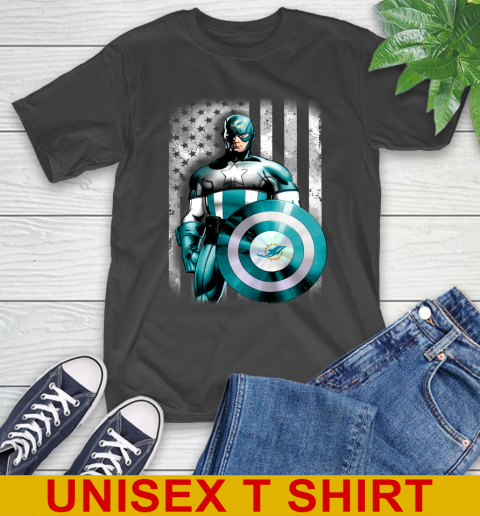 Miami Dolphins NFL Football Captain America Marvel Avengers American Flag Shirt T-Shirt