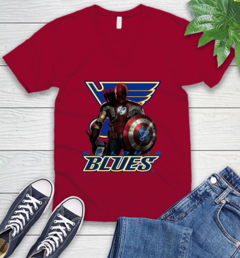 NHL Captain America Thor Spider Man Hawkeye Avengers Endgame Hockey St.Louis Blues V-Neck T-Shirt 8