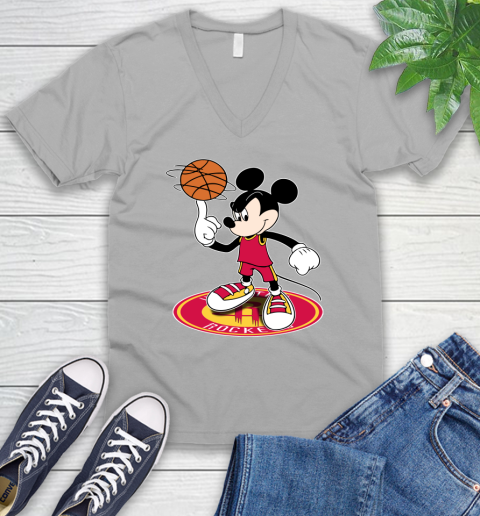 NBA Basketball Houston Rockets Cheerful Mickey Disney Shirt V-Neck T-Shirt 4