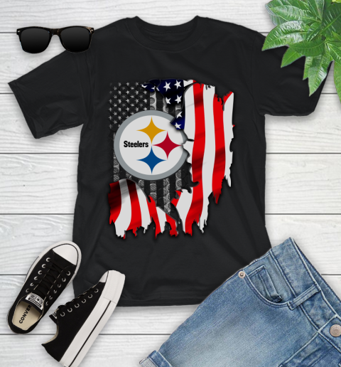 Pittsburgh Steelers NFL Football American Flag Youth T-Shirt