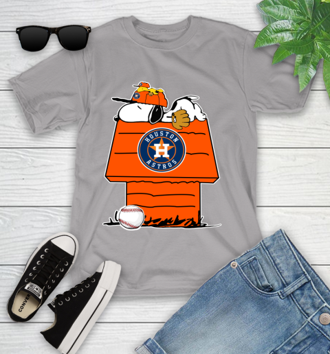 MLB Houston Astros Snoopy Woodstock The Peanuts Movie Baseball T Shirt Youth T-Shirt 4