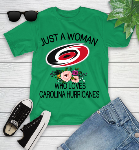 NHL Just A Woman Who Loves Carolina Hurricanes Hockey Sports Youth T-Shirt 3