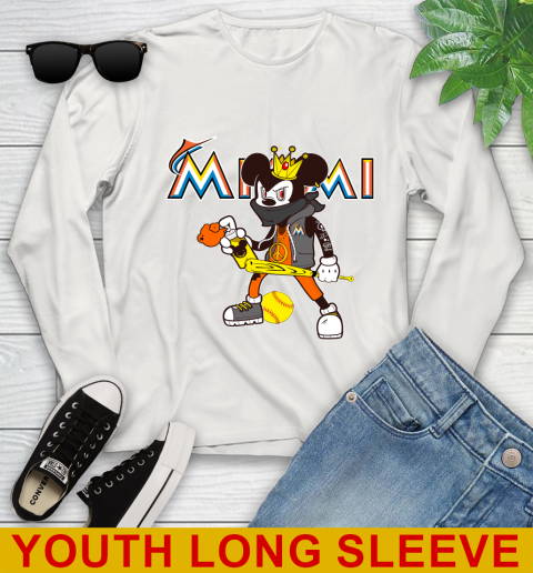 Miami Marlins MLB Baseball Mickey Peace Sign Sports Youth Long Sleeve 12