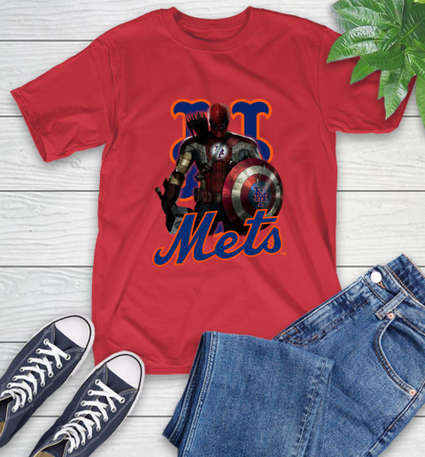 MLB Captain America Thor Spider Man Hawkeye Avengers Endgame Baseball New York Mets T-Shirt 10