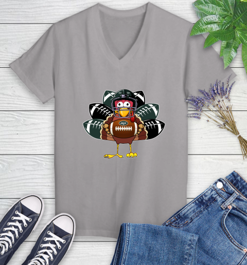 New York Jets Turkey Thanksgiving Day Women's V-Neck T-Shirt 4