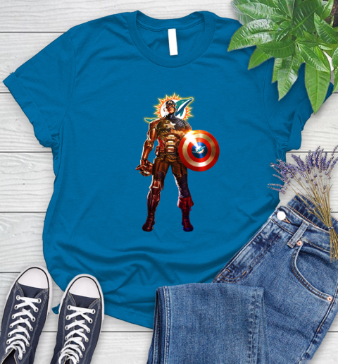NFL Captain America Marvel Avengers Endgame Football Sports Miami Dolphins Women's T-Shirt 7