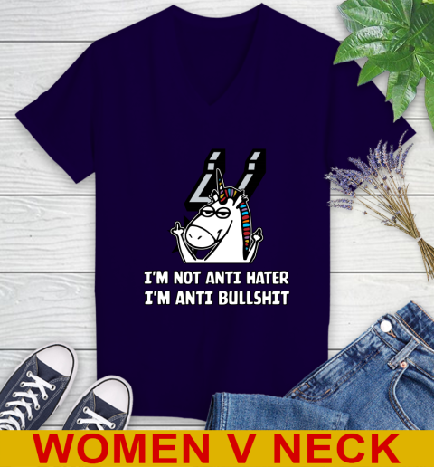 San Antonio Spurs NBA Basketball Unicorn I'm Not Anti Hater I'm Anti Bullshit Women's V-Neck T-Shirt 4