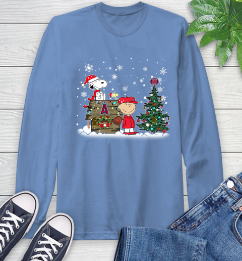 MLB Los Angeles Angels Snoopy Charlie Brown Christmas Baseball Commissioner's Trophy Long Sleeve T-Shirt 12