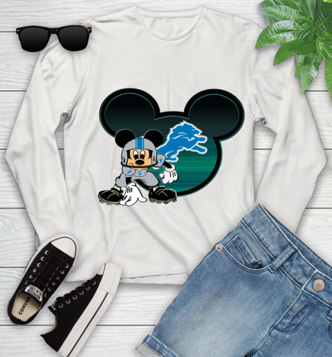 NFL Detroit Lions Mickey Mouse Disney Football T Shirt Youth Long Sleeve 12