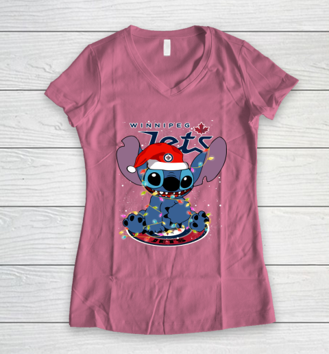 Winnipeg Jets NHL Hockey noel stitch Christmas Women's V-Neck T-Shirt 7