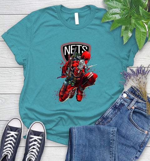 NBA Deadpool Marvel Comics Sports Basketball Brooklyn Nets Women's T-Shirt 12