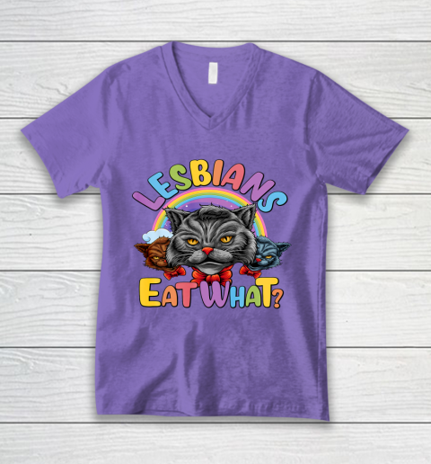 Lesbians Eat What Mug Pussy Cat Funny LGBT Pride V-Neck T-Shirt 8
