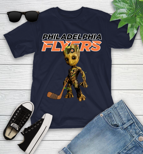 Philadelphia Flyers NHL Hockey Groot Marvel Guardians Of The Galaxy Youth T-Shirt 3
