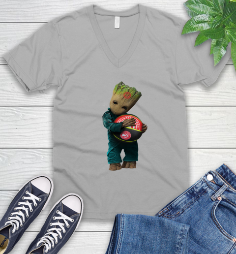 NBA Groot Guardians Of The Galaxy Basketball Sports Atlanta Hawks V-Neck T-Shirt 4