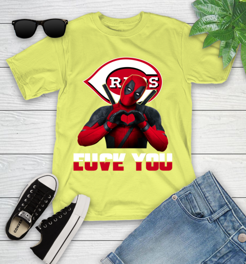 MLB Cincinnati Reds Deadpool Love You Fuck You Baseball Sports Youth T-Shirt 10