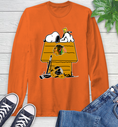 Chicago Blackhawks NHL Hockey Snoopy Woodstock The Peanuts Movie Long Sleeve T-Shirt 5