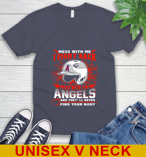 MLB Baseball Los Angeles Angels Mess With Me I Fight Back Mess With My Team And They'll Never Find Your Body Shirt V-Neck T-Shirt 7