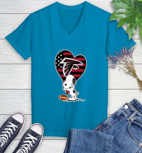 Atlanta Falcons NFL Football The Peanuts Movie Adorable Snoopy Women's V-Neck T-Shirt 7
