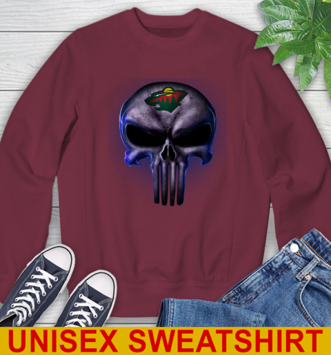 Minnesota Wild NHL Hockey Punisher Skull Sports Sweatshirt - Image 7