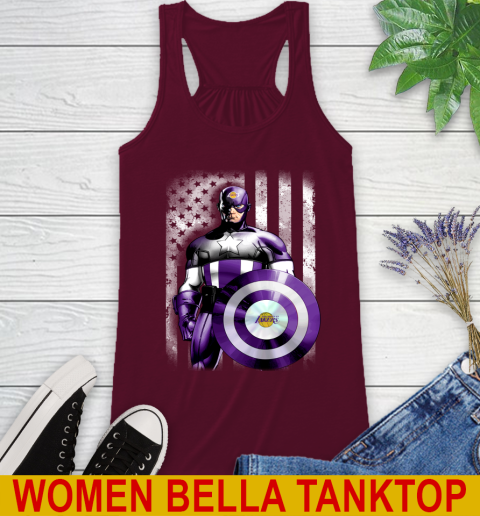 Los Angeles Lakers NBA Basketball Captain America Marvel Avengers American Flag Shirt Racerback Tank - Image 3