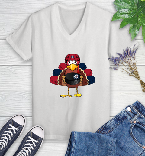 Winnipeg Jets Turkey Thanksgiving Day Women's V-Neck T-Shirt