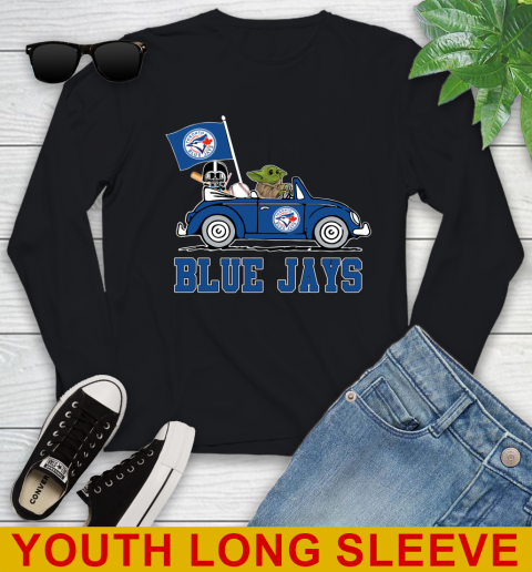 MLB Baseball Toronto Blue Jays Darth Vader Baby Yoda Driving Star Wars Shirt Youth Long Sleeve 2