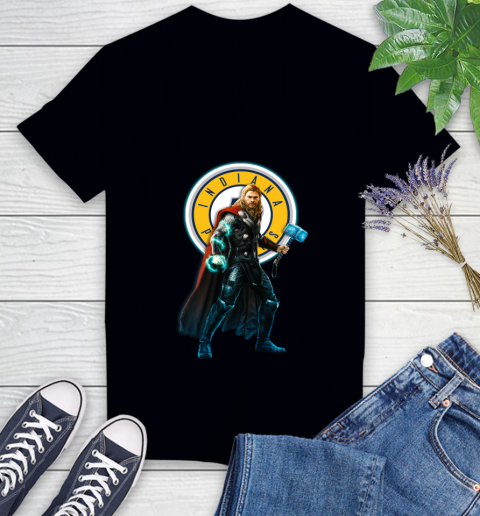NBA Thor Avengers Endgame Basketball Indiana Pacers Women's V-Neck T-Shirt 2