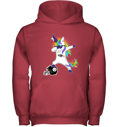 Football Dabbing Unicorn Steps On Helmet Baltimore Ravens Youth Hoodie