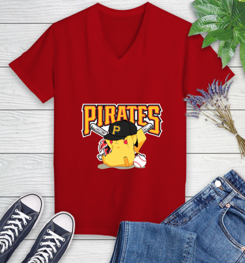 MLB Pikachu Baseball Sports Pittsburgh Pirates Women's V-Neck T-Shirt 12