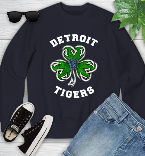 MLB Detroit Tigers Three Leaf Clover St Patrick's Day Baseball Sports Youth Sweatshirt 2