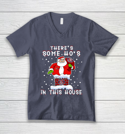 St.Louis Cardinals Christmas There Is Some Hos In This House Santa Stuck In The Chimney MLB V-Neck T-Shirt 7