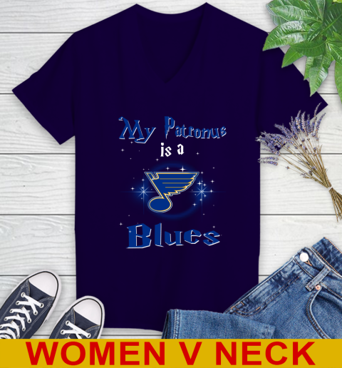 NHL Hockey Harry Potter My Patronus Is A St.Louis Blues Women's V-Neck T-Shirt 3