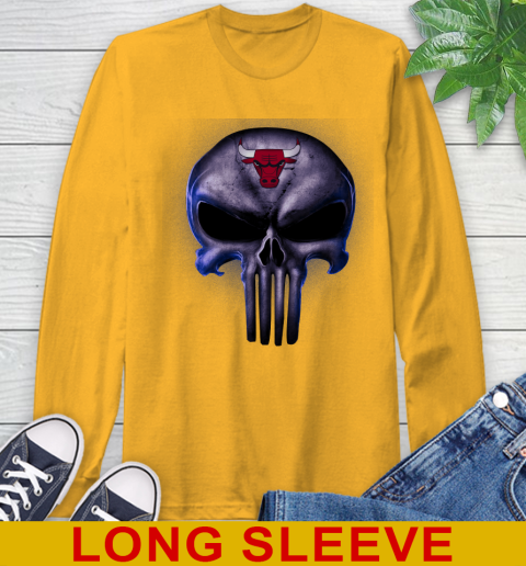 Chicago Bulls NBA Basketball Punisher Skull Sports Long Sleeve T-Shirt - Image 3