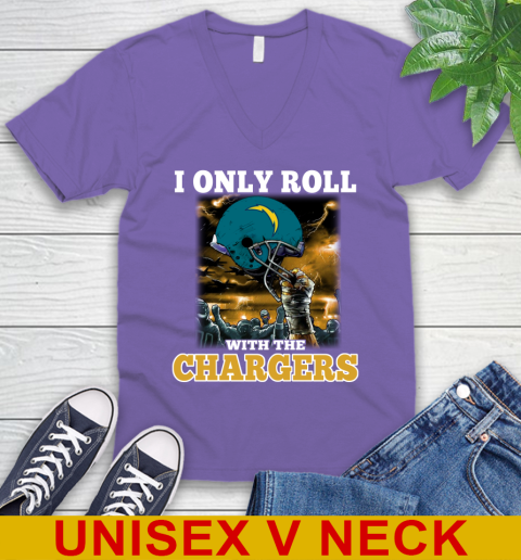 Los Angeles Chargers NFL Football I Only Roll With My Team Sports V-Neck T-Shirt 8