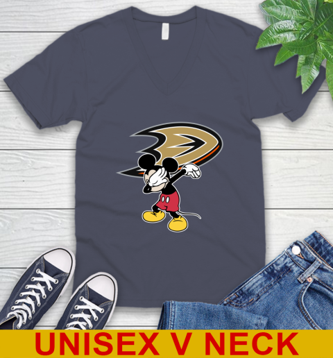 Anaheim Ducks NHL Hockey Dabbing Mickey Disney Sports V-Neck T-Shirt 8